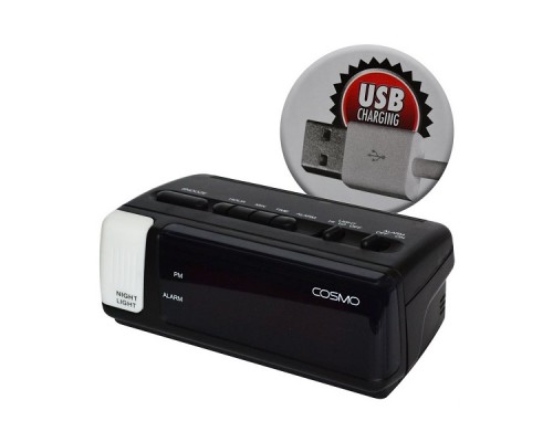 Réveil numérique avec veilleuse et USB Cosmo